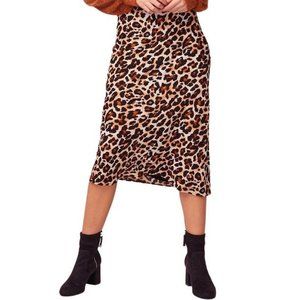 NWT Band of Gypsies Leopard Pull On Midi Skirt Size XS Brown Print Bias Cut Slip
